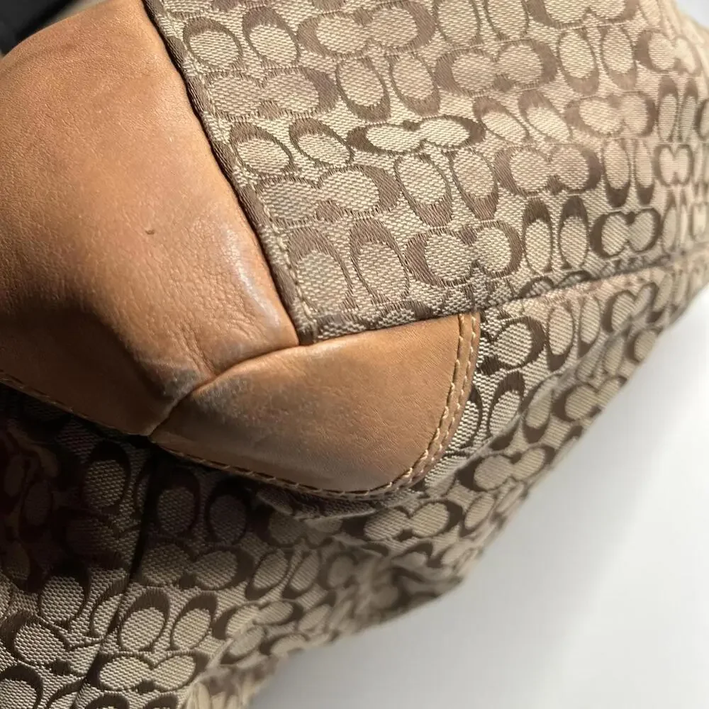 Coach Tote Bag Womens Large‎ Brown Signature Jacquard Leather Shoulder Stripe